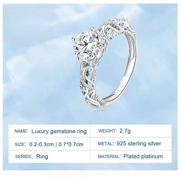 NEW Engagement Ring SZ. 7 S925 Sterling Silver Filigree Romantic Feminine - Picture 5 of 12